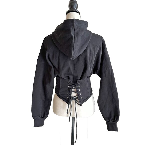 AKIRA Corset Sweatshirt Hoodie Black Tufted Applique Trim Size Small - Picture 5 of 9